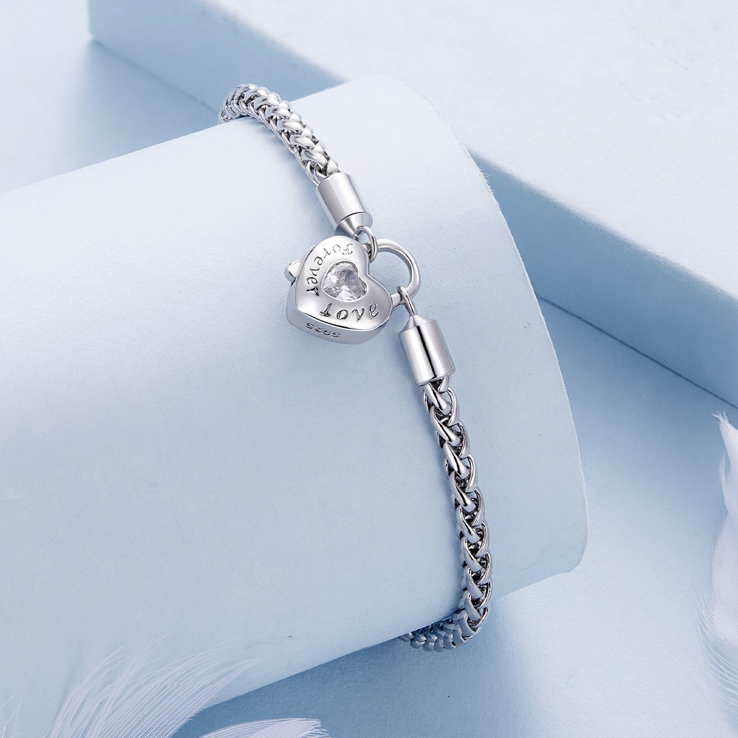 Sterling silver bracelet with heart CZ pavé charm, 17.0 size, curb chain on Tampa Home & Garden Store