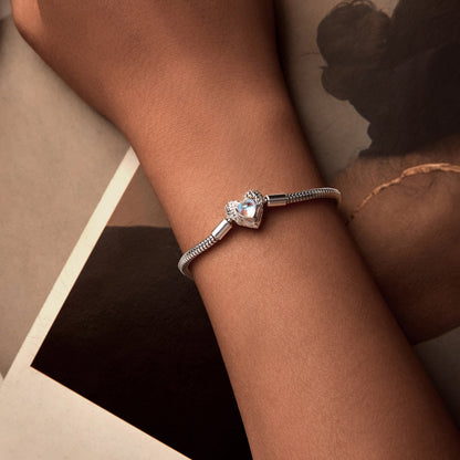 Moonstone bracelet in 925 sterling silver with white-gold plating, heart charm, 17 cm by Bids.com on Tampa Home & Garden Store