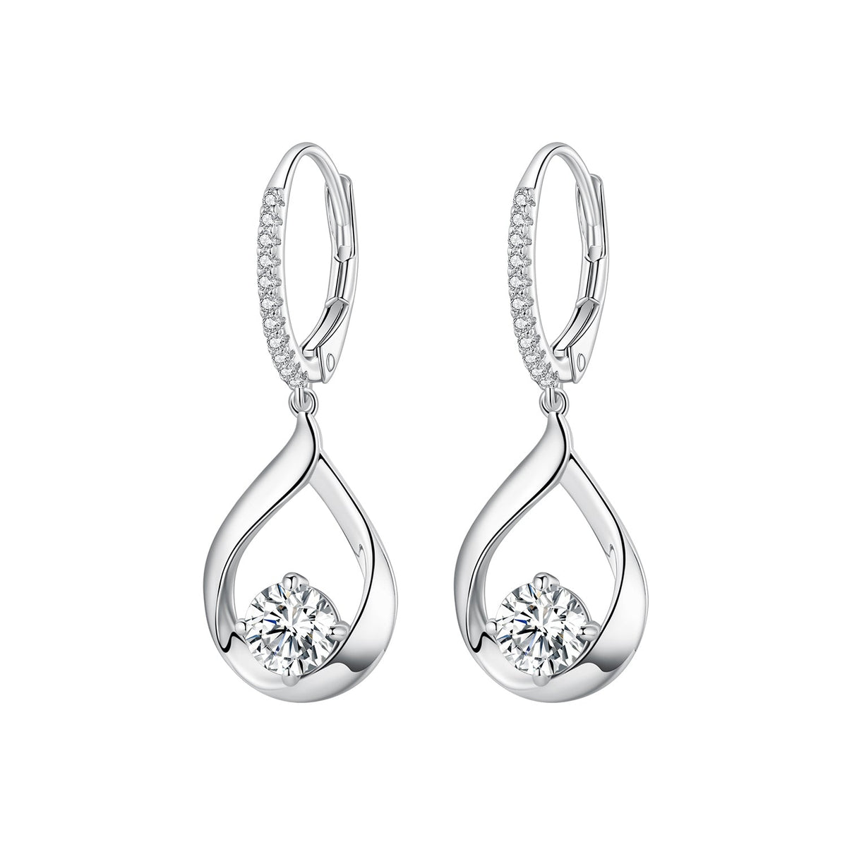 Pair of 925 Sterling Silver Moissanite Drop Earrings with pavé hoop and round stone Bids.com on Tampa Home & Garden Store