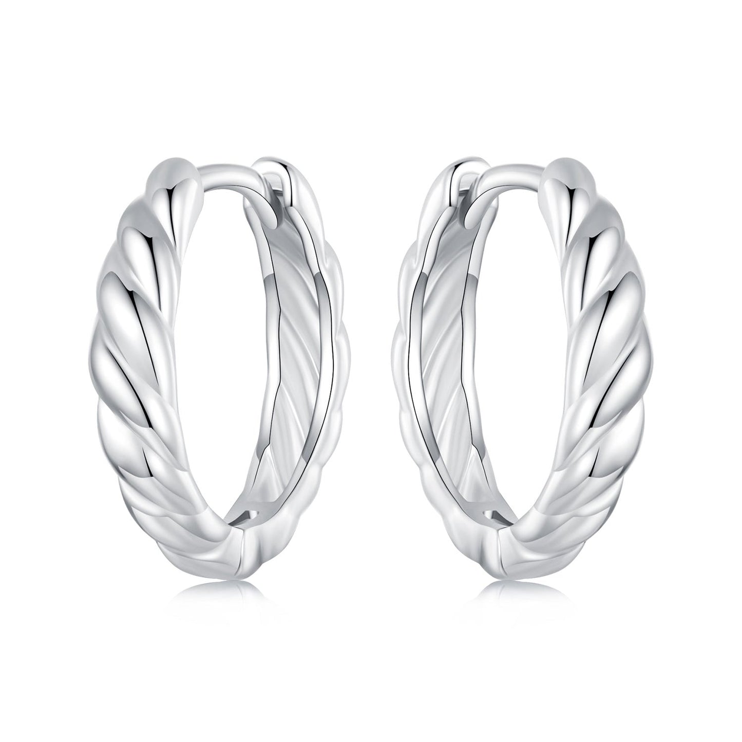 Pair of 925 Sterling Silver Plated White Gold hoop earrings with twisted rope design 11x3mm on Tampa Home & Garden Store