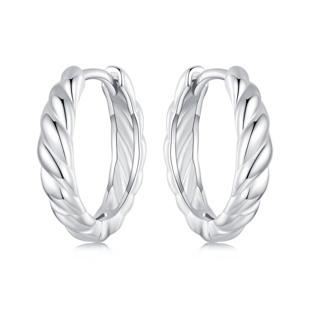 Pair of 925 Sterling Silver Plated White Gold hoop earrings with twisted rope design 11x3mm on Tampa Home & Garden Store