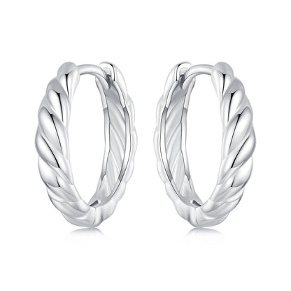 Pair of 925 Sterling Silver Plated White Gold hoop earrings with twisted rope design 11x3mm on Tampa Home & Garden Store
