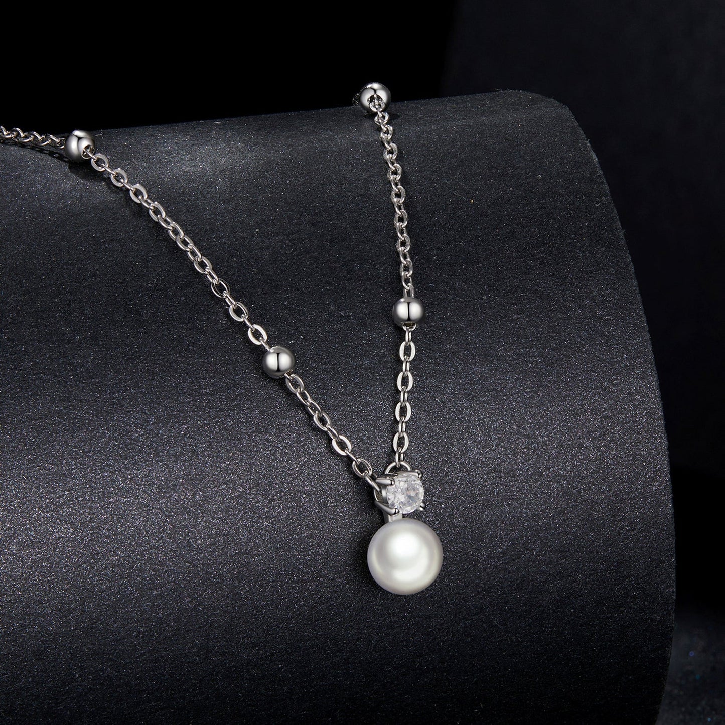 925 sterling silver moissanite freshwater pearl necklace with drop pendant 40+5cm on Tampa Home & Garden Store