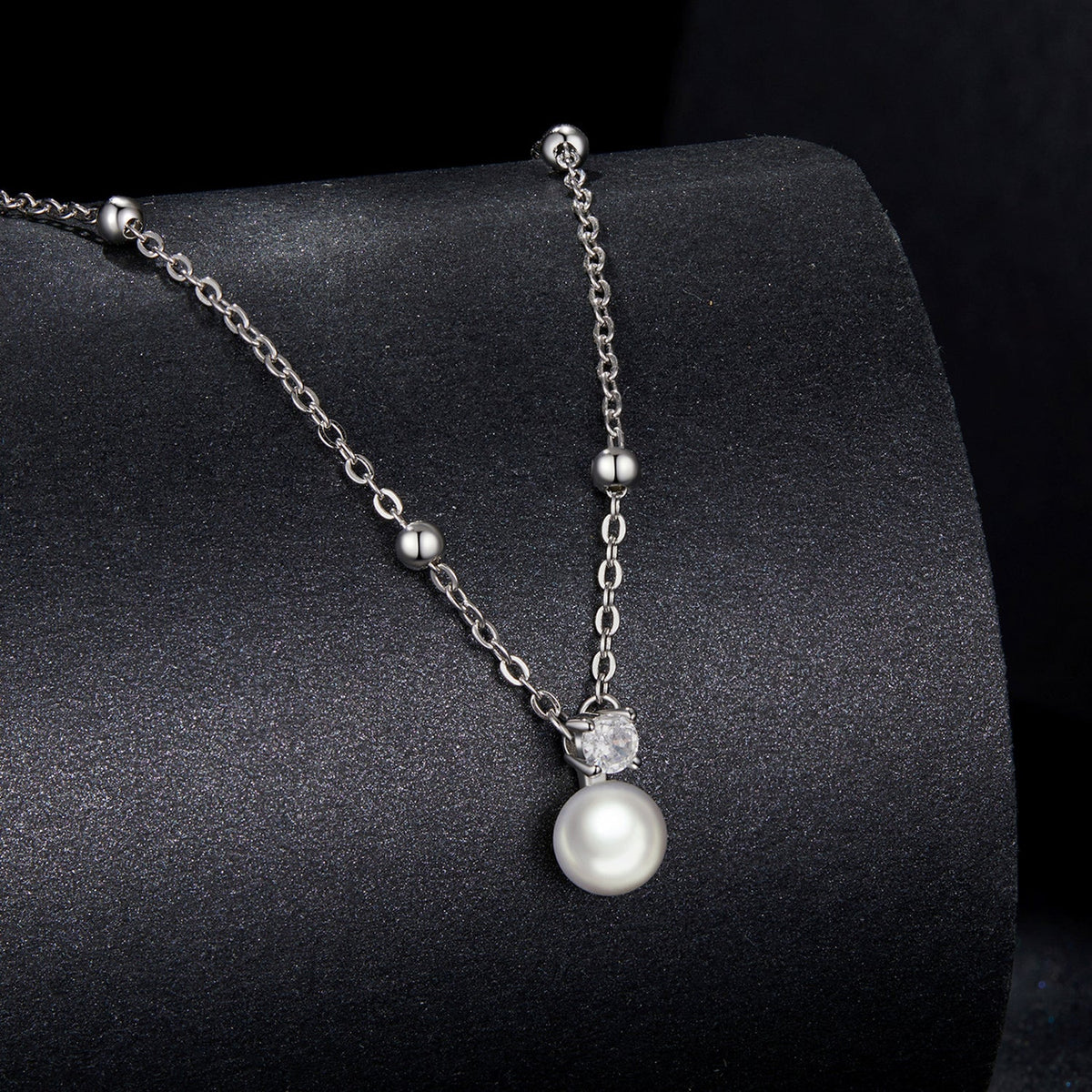 925 sterling silver moissanite freshwater pearl necklace with drop pendant 40+5cm on Tampa Home & Garden Store