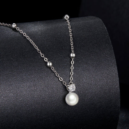 925 sterling silver moissanite freshwater pearl necklace with drop pendant 40+5cm on Tampa Home & Garden Store