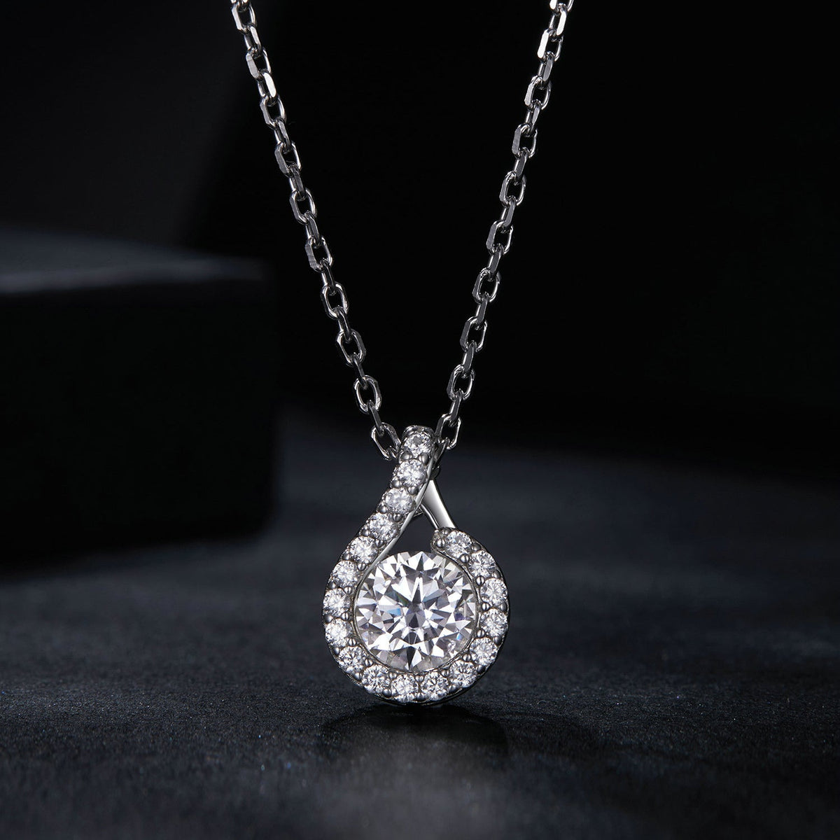 Sterling silver moissanite necklace with CZ halo pendant, 400mm chain by Bids.com on Tampa Home & Garden Store