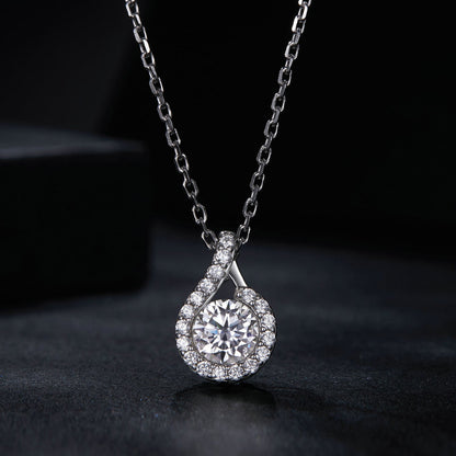 Sterling silver moissanite necklace with CZ halo pendant, 400mm chain by Bids.com on Tampa Home & Garden Store