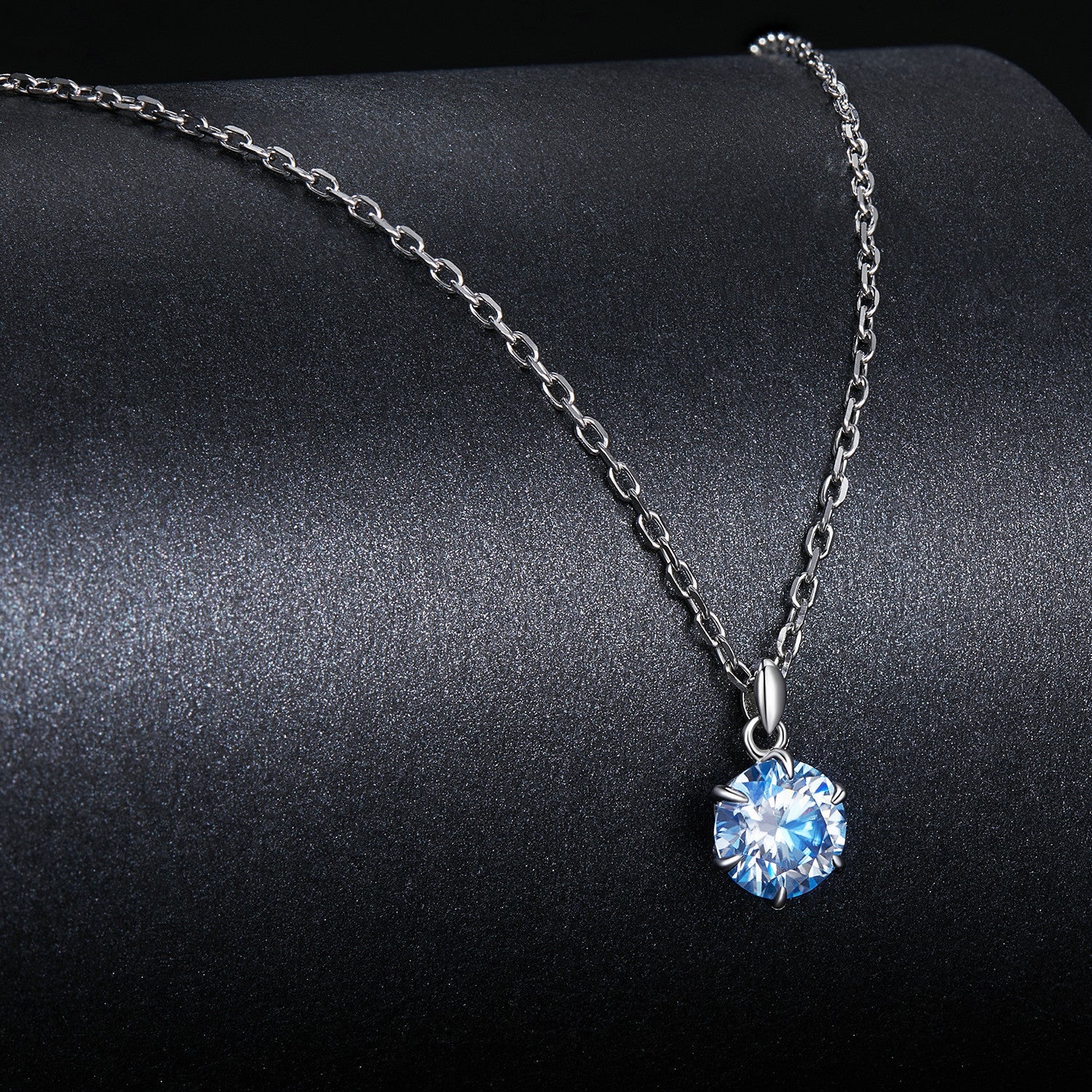 Moissanite pendant necklace 925 sterling silver, blue 6.5mm stone, by Bids.com on Tampa Home & Garden Store