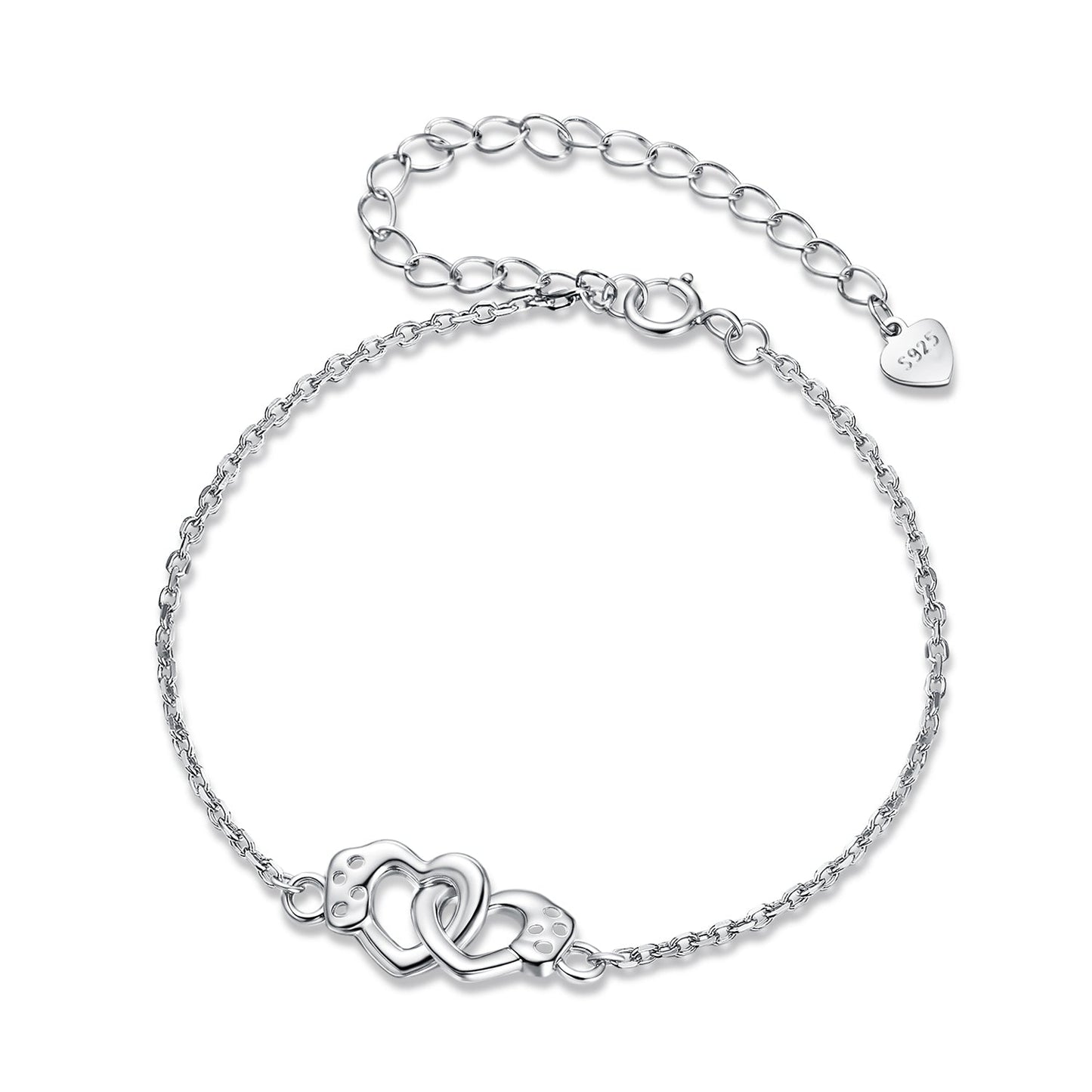 Bracelet 925 sterling silver with white gold plating, interlocking heart clasp and chain on Tampa Home & Garden Store