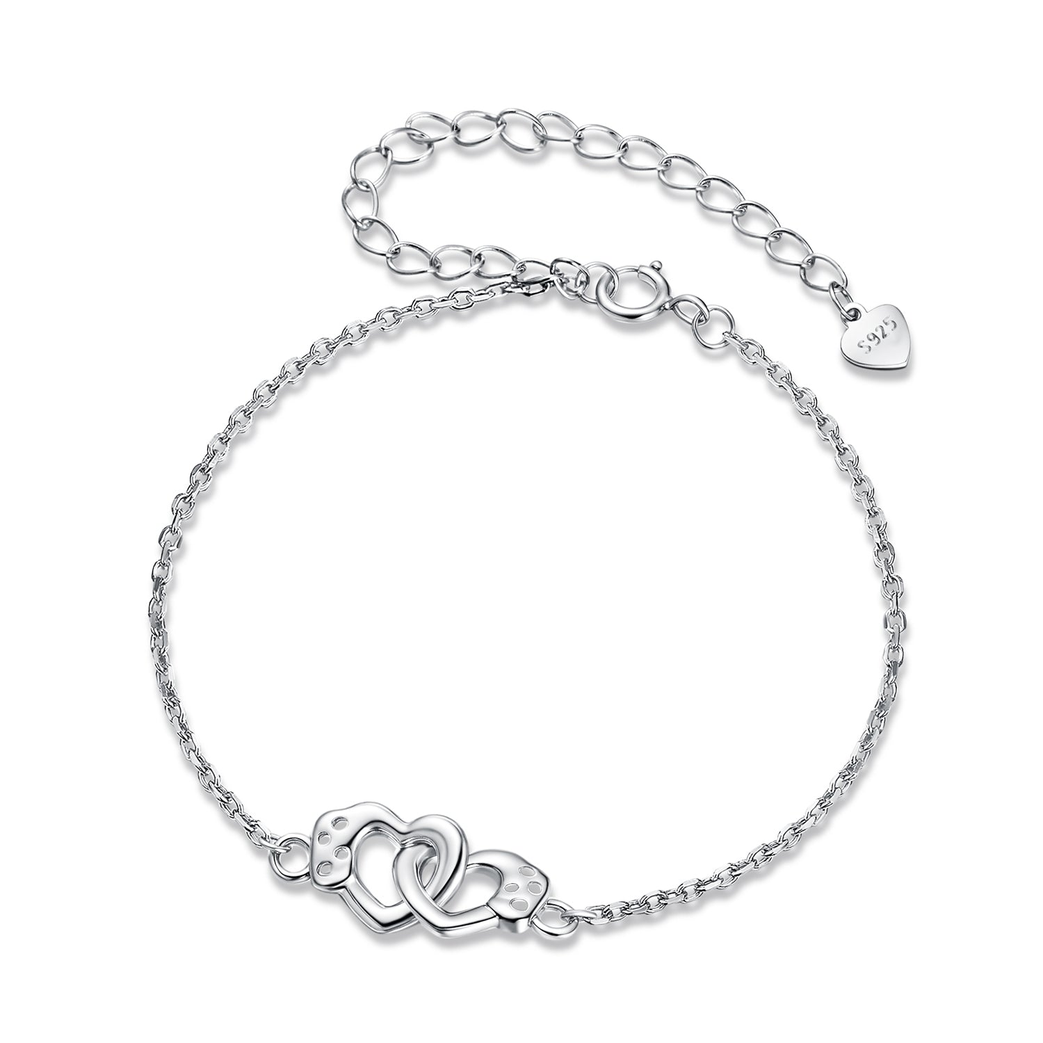 Bracelet 925 sterling silver with white gold plating, interlocking heart clasp and chain on Tampa Home & Garden Store