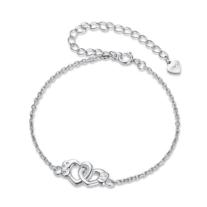 Bracelet 925 sterling silver with white gold plating, interlocking heart clasp and chain on Tampa Home & Garden Store