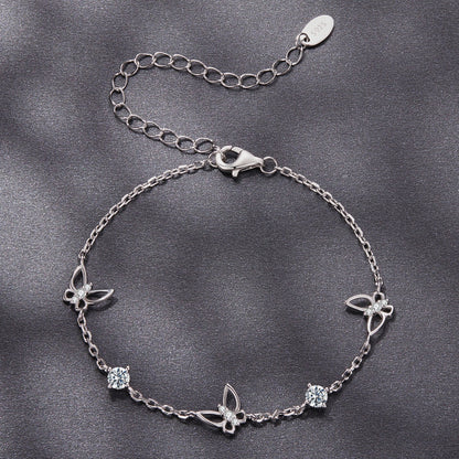 Bracelet 925 sterling silver white gold plated moissanite butterflies, adjustable 15+6 cm on Tampa Home & Garden Store