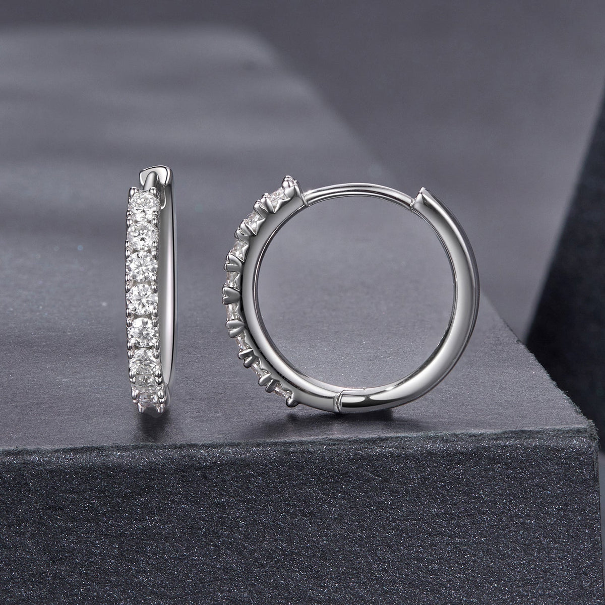 Hoop earrings Bids.com, 925 silver moissanite, 0.03ct, white gold plated, 1.6cm for women on Tampa Home & Garden Store
