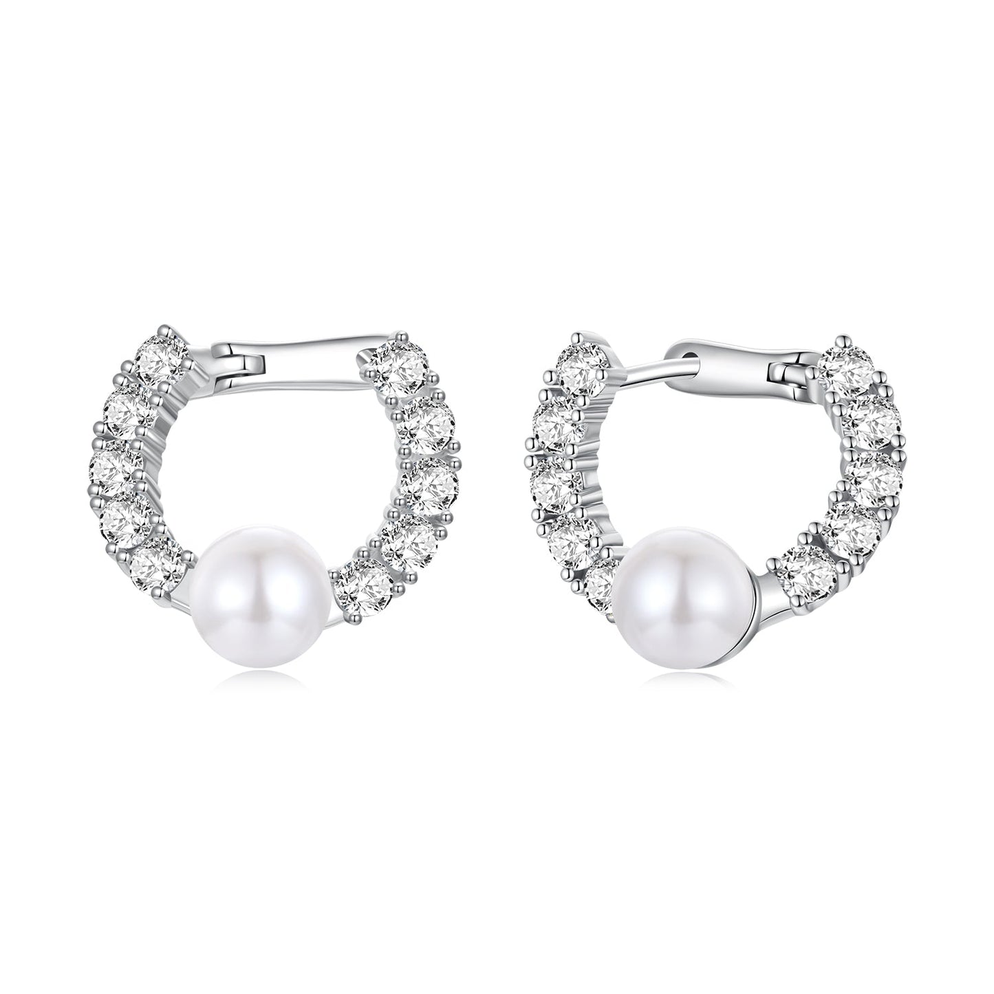 Hoop earrings 1.6cm silver white gold plated, synthetic pearl and crystals by Bids.com on Tampa Home & Garden Store