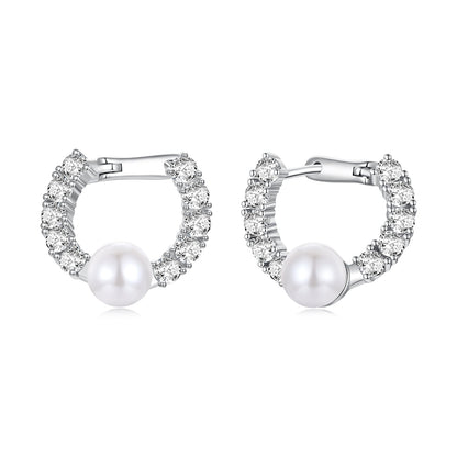 Hoop earrings 1.6cm silver white gold plated, synthetic pearl and crystals by Bids.com on Tampa Home & Garden Store