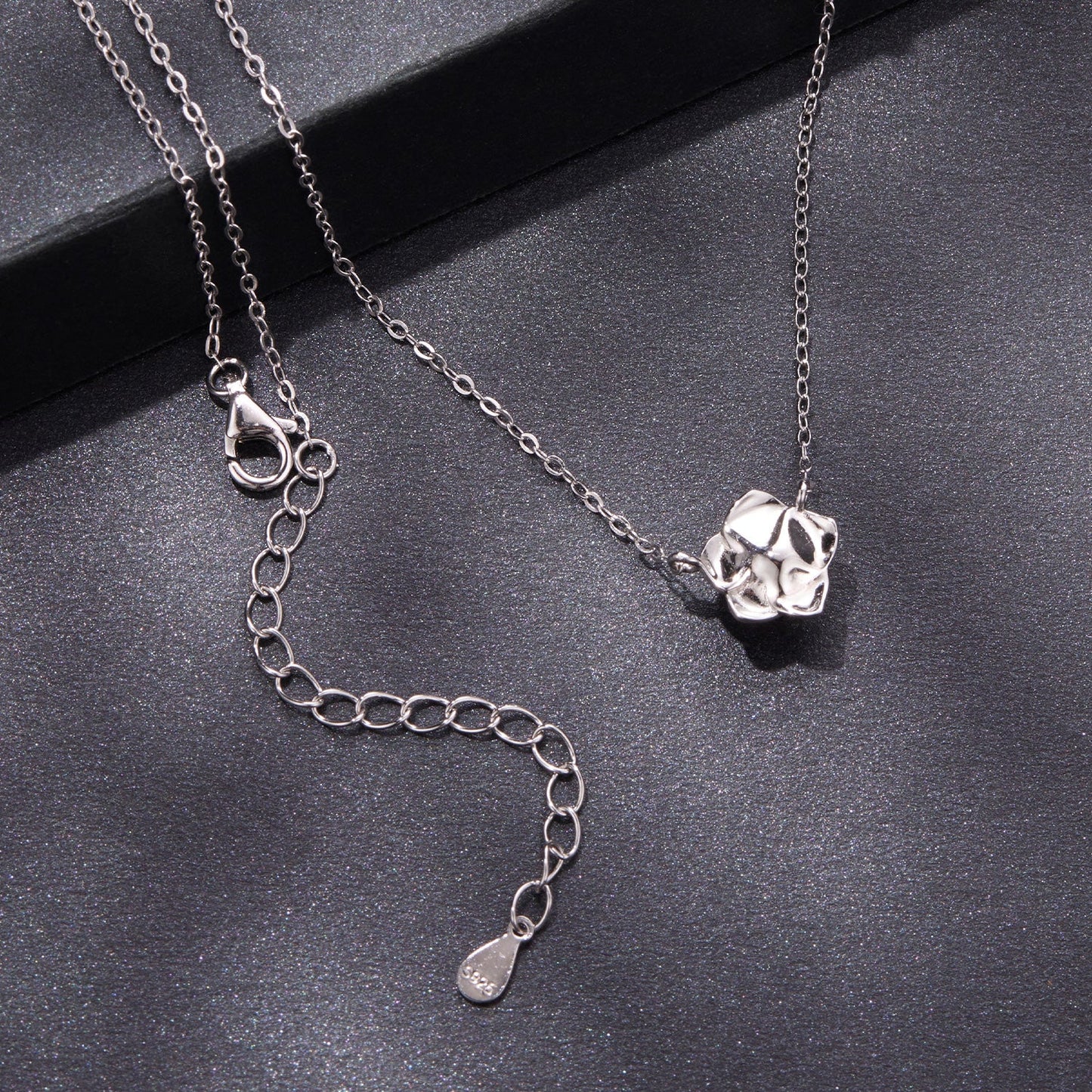 925 Silver Moissanite Necklace 0.5ct, white gold plated, textured spherical pendant on Tampa Home & Garden Store