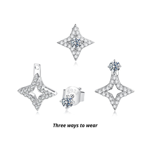 Starburst sterling silver moissanite stud earrings, 0.1ct center stone, pave accents on Tampa Home & Garden Store