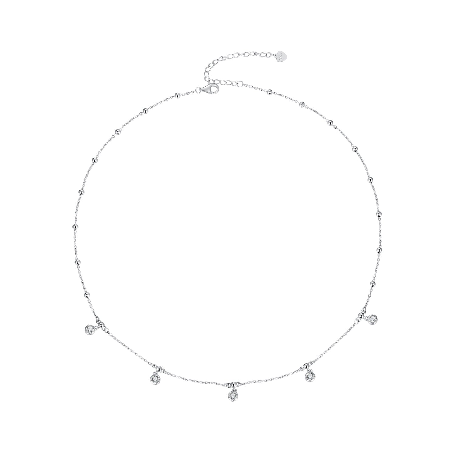 925 Sterling Silver 3mm Moissanite Necklace delicate beaded chain with drop pendants on Tampa Home & Garden Store