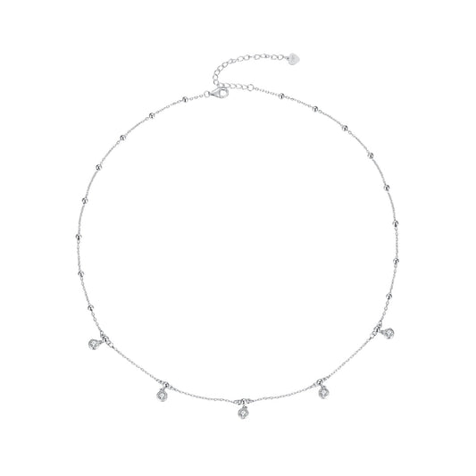 925 Sterling Silver 3mm Moissanite Necklace delicate beaded chain with drop pendants on Tampa Home & Garden Store