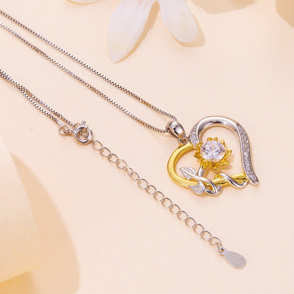 Two-tone moissanite necklace with pavé setting, gold flower and silver arc by Bids.com on Tampa Home & Garden Store