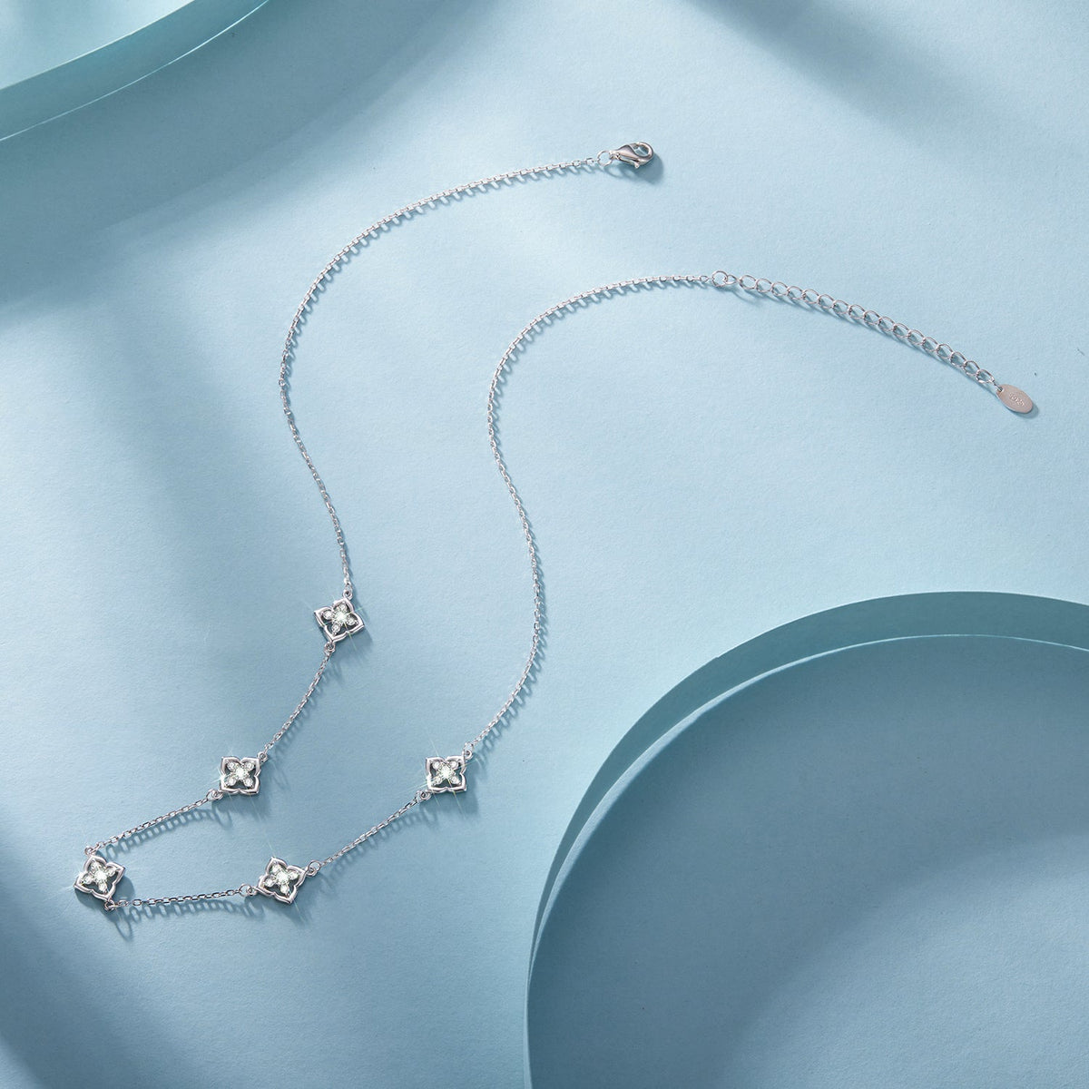 Necklace 925 Sterling Silver Moissanite with plated white gold, adjustable 40+5cm on Tampa Home & Garden Store