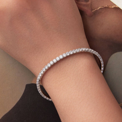 Bracelet 925 Sterling Silver White Gold Plated 16cm stretchable CZ on wrist for women on Tampa Home & Garden Store