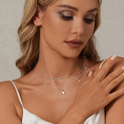 Moissanite necklace, 925 sterling silver plated, layered delicate chains, Bids.com on Tampa Home & Garden Store