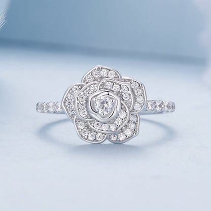925 Sterling Silver pavé CZ flower ring platinum plated size 6 for women on Tampa Home & Garden Store