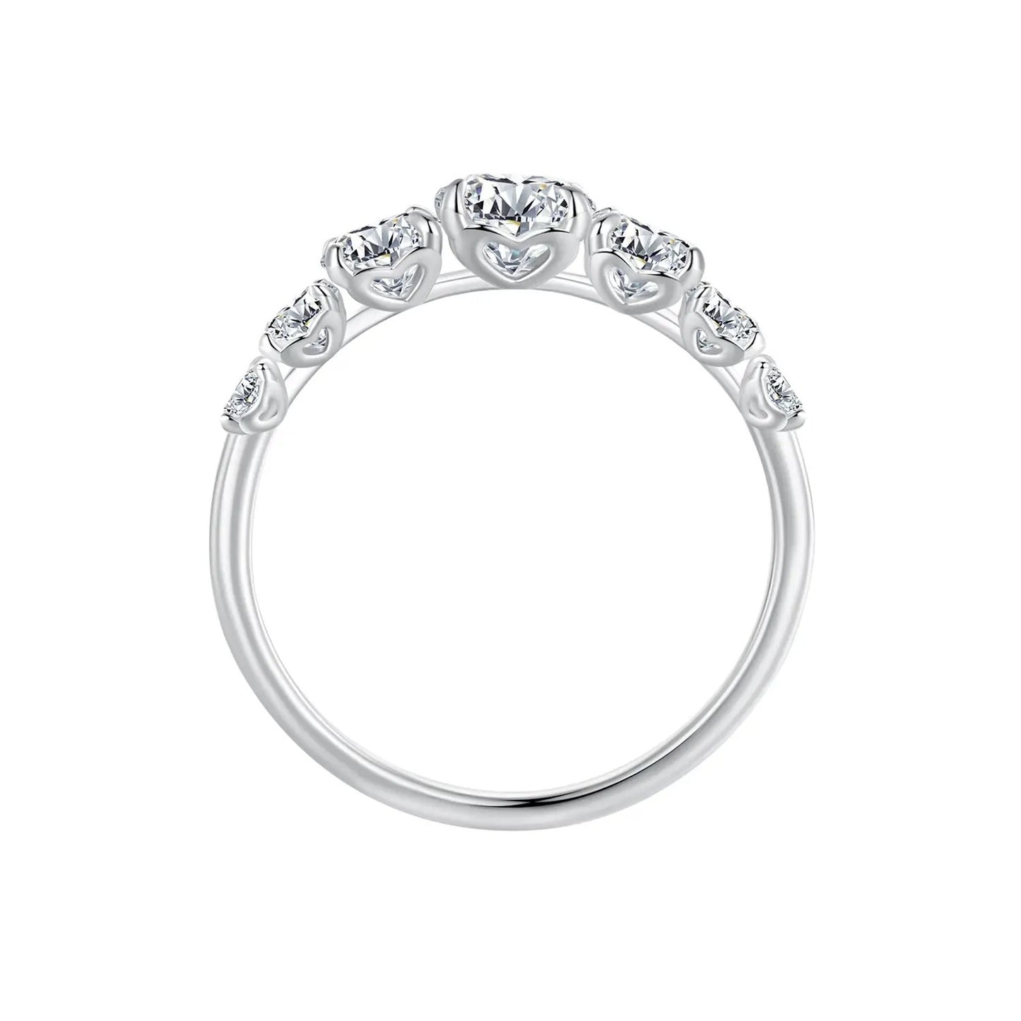 925 silver moissanite ring with graduated stones 5mm–2.5mm and heart accents by Bids.com on Tampa Home & Garden Store