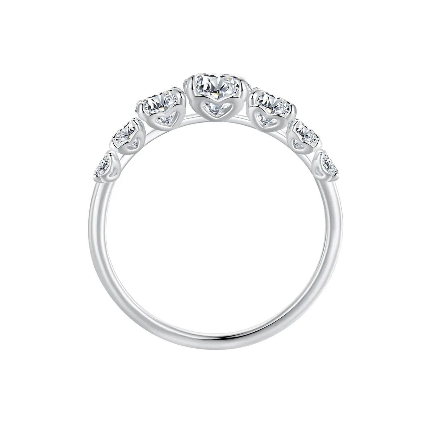 925 silver moissanite ring with graduated stones 5mm–2.5mm and heart accents by Bids.com on Tampa Home & Garden Store