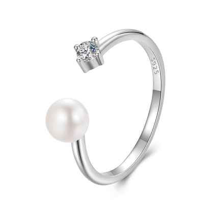 Sterling silver moissanite shell pearl ring, size E, by Bids.com on Tampa Home & Garden Store