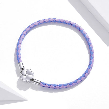 Bracelet braided lavender and purple leather with oxidized sterling silver flower charm 17cm on Tampa Home & Garden Store