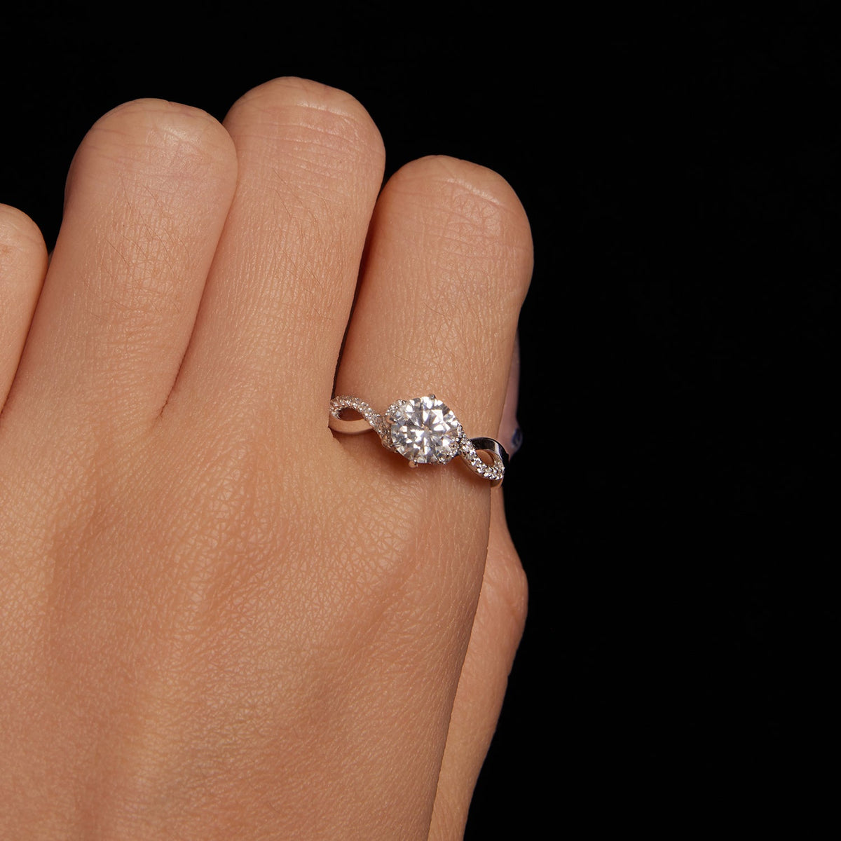 Moissanite Ring in sterling silver size 7 with pavé twisted band on Tampa Home & Garden Store