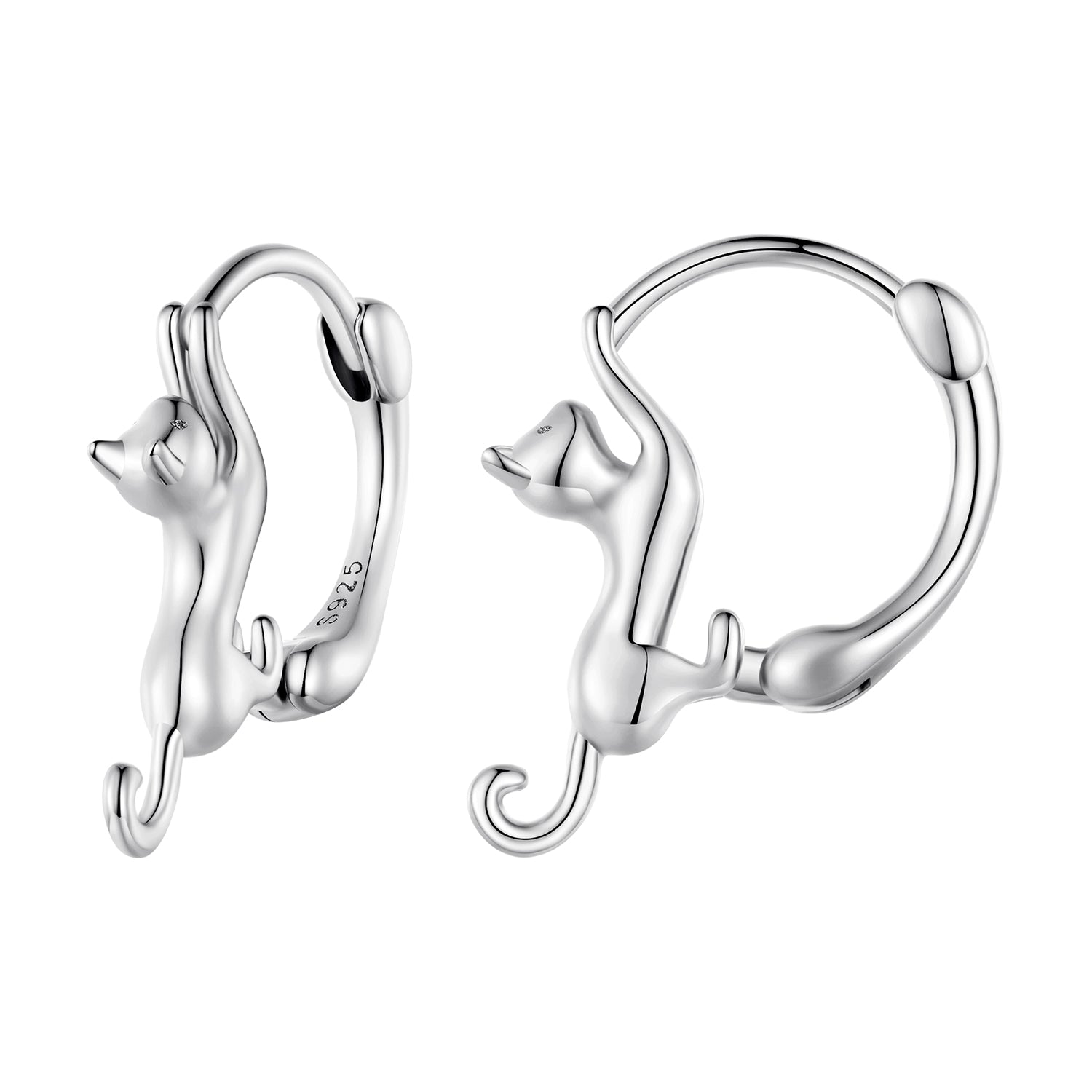 Earrings 925 Sterling Silver Plated Hoop with cat head charm, 1.8cm, by Bids.com on Tampa Home & Garden Store