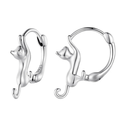 Earrings 925 Sterling Silver Plated Hoop with cat head charm, 1.8cm, by Bids.com on Tampa Home & Garden Store