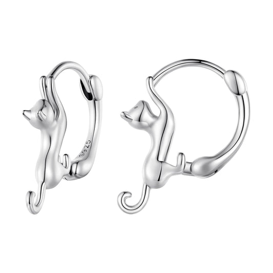Earrings 925 Sterling Silver Plated Hoop with cat head charm, 1.8cm, by Bids.com on Tampa Home & Garden Store
