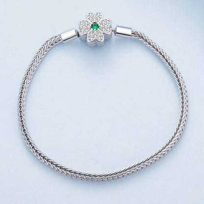 Bracelet with 3mm rope chain in silver-plated 925 and a pavé crystal clover charm on Tampa Home & Garden Store