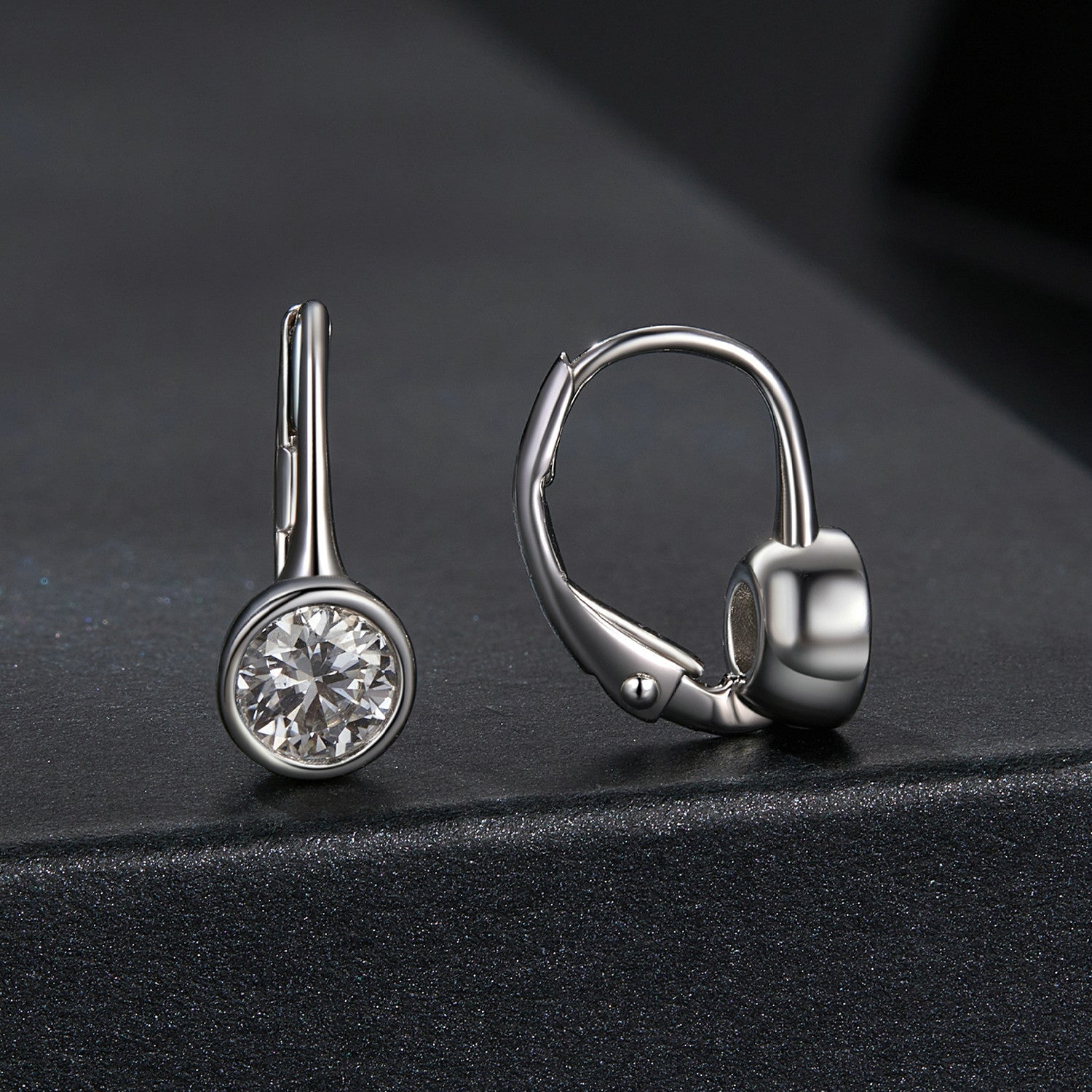 Earrings 925 sterling silver 0.50 carat moissanite, bezel-set, hinged hoop design for women on Tampa Home & Garden Store
