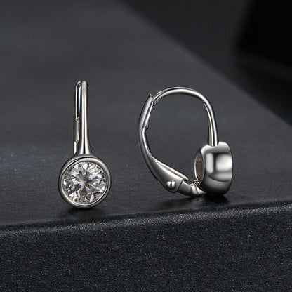 Earrings 925 sterling silver 0.50 carat moissanite, bezel-set, hinged hoop design for women on Tampa Home & Garden Store
