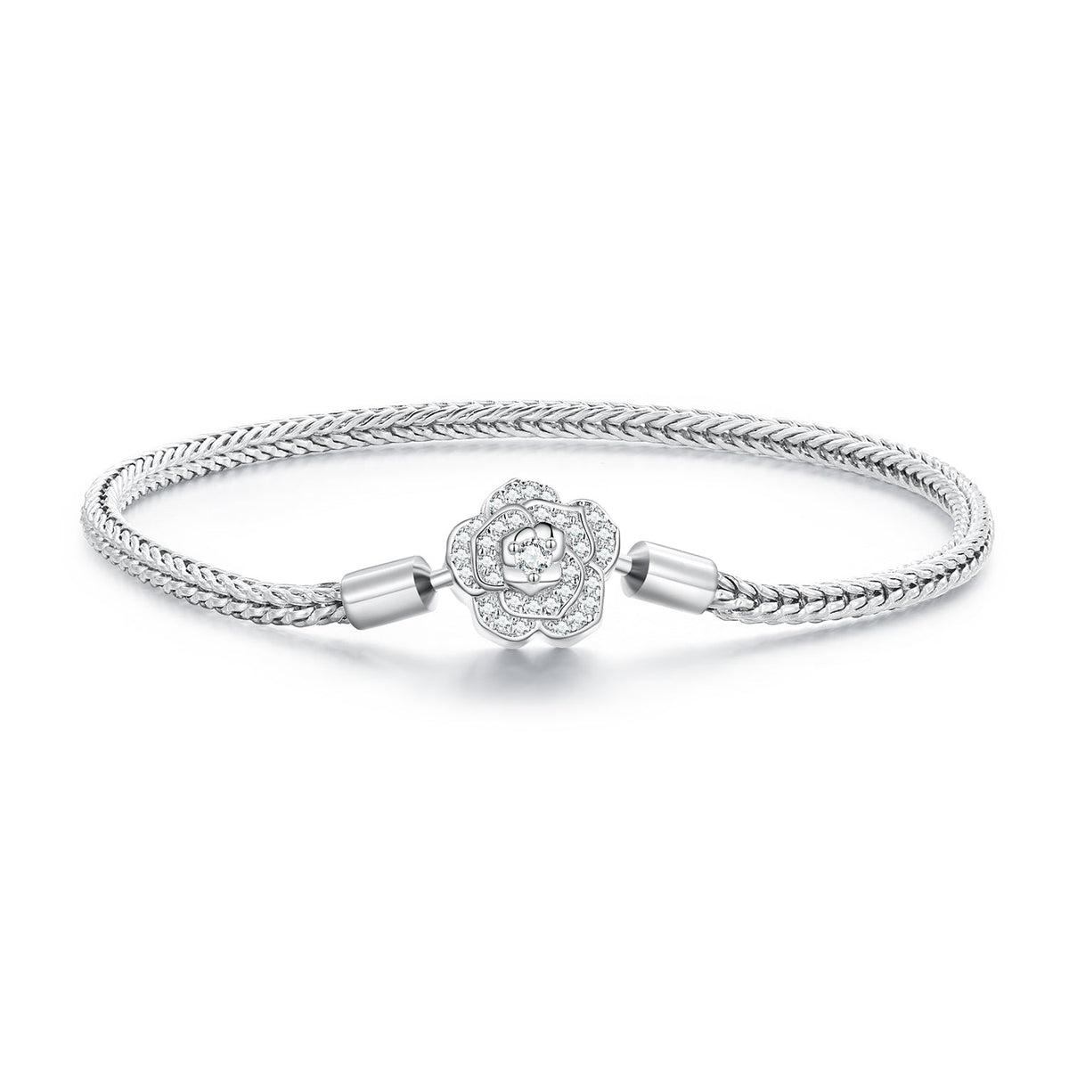 Sterling silver bracelet with pave CZ flower charm, 17cm, Bids.com on Tampa Home & Garden Store