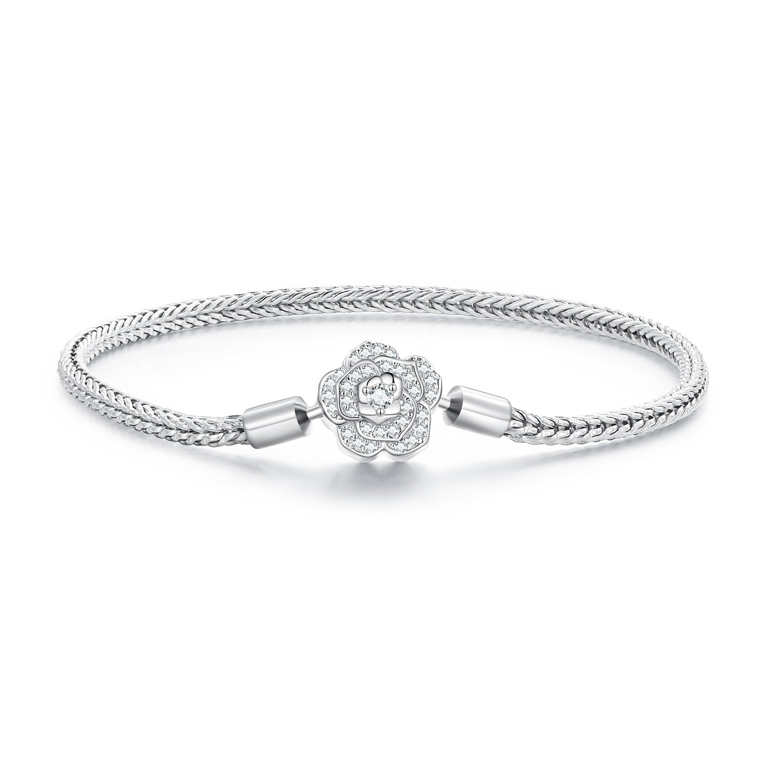 Sterling silver bracelet with pave CZ flower charm, 17cm, Bids.com on Tampa Home & Garden Store