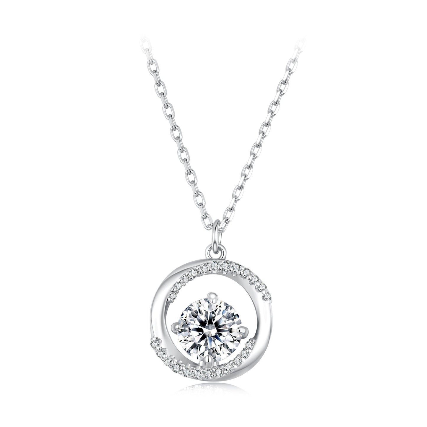 Moissanite pendant necklace in 925 sterling silver with halo CZ stone, 40+5cm chain by Bids.com on Tampa Home & Garden Store