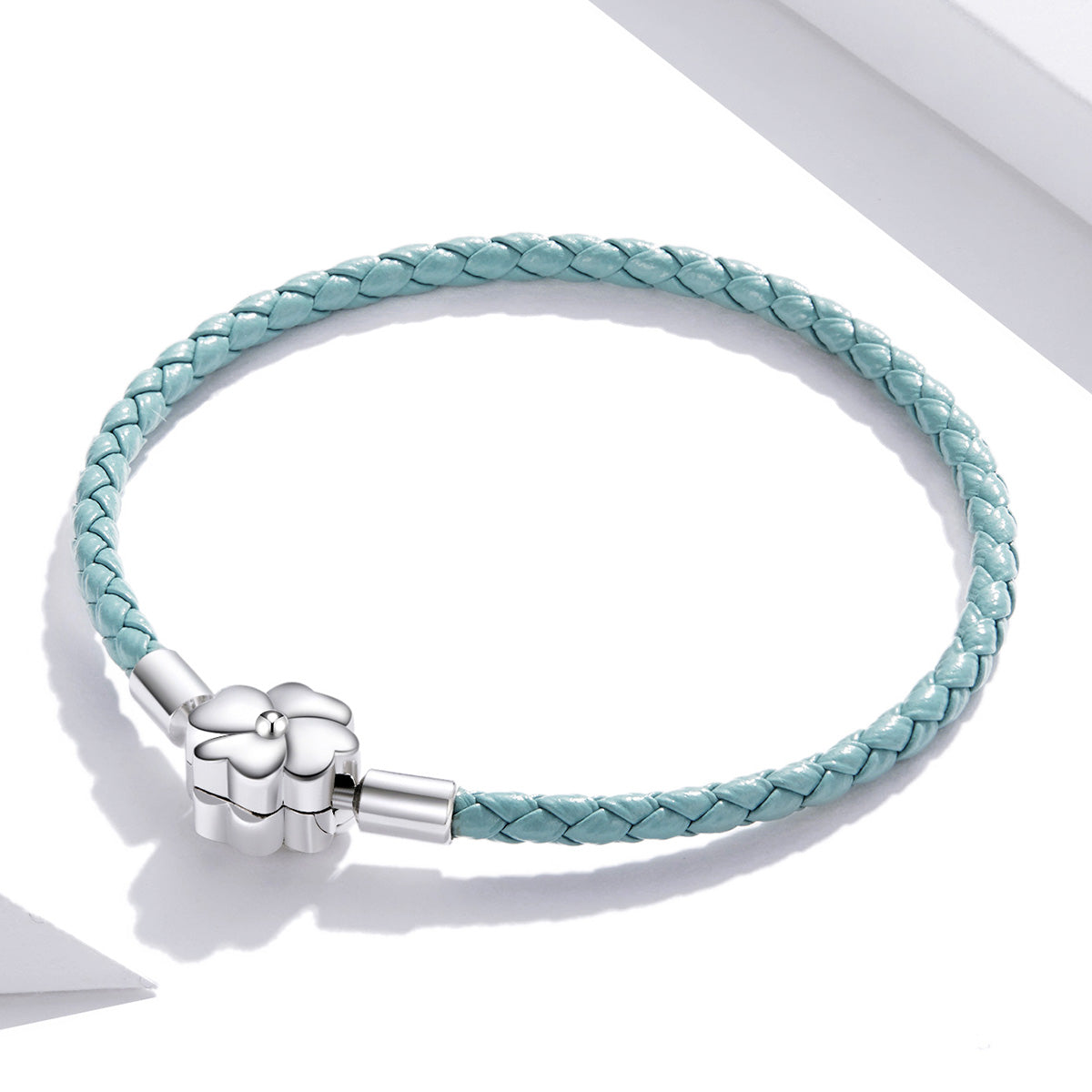 Bracelet 925 Sterling Silver and Leather turquoise braided 17cm Bids.com on Tampa Home & Garden Store