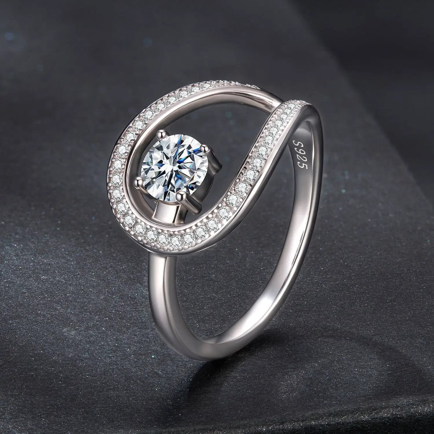 Moissanite ring 925 Sterling Silver with 0.50ct center stone, size 6, pavé halo by Bids.com on Tampa Home & Garden Store