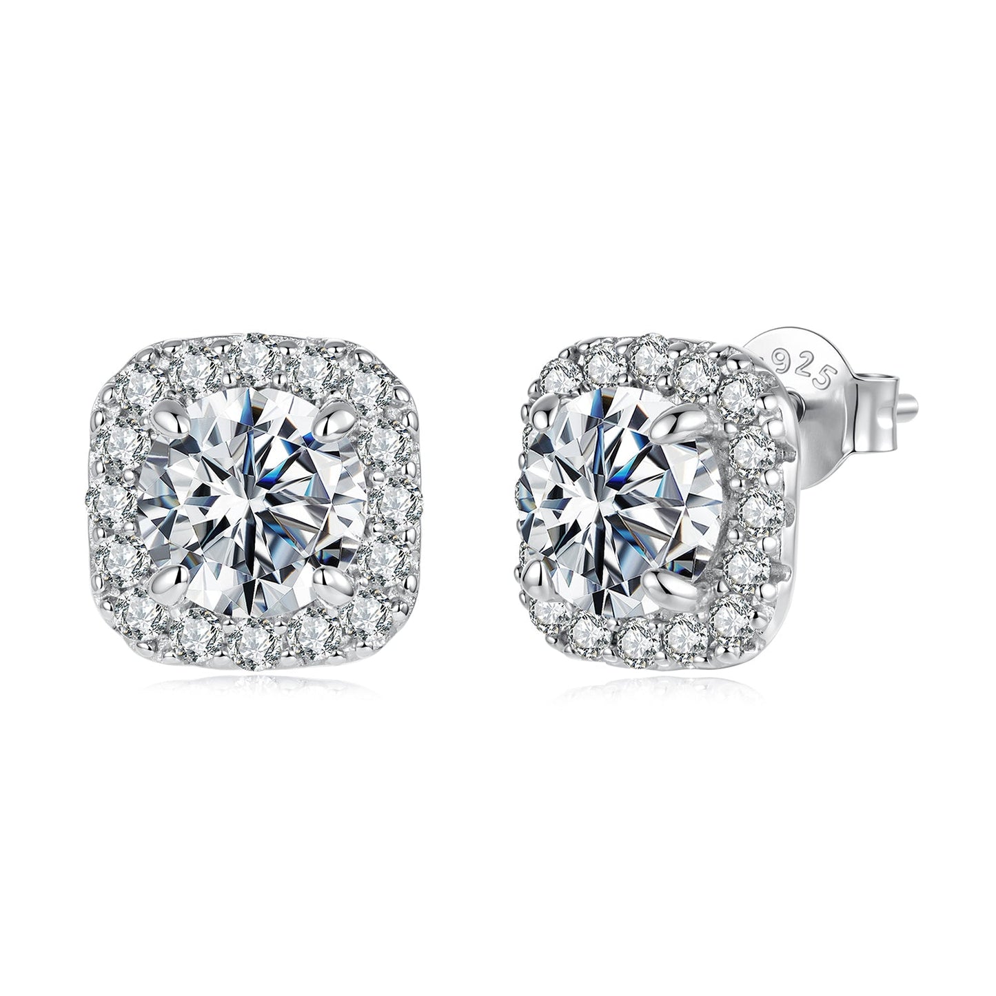 Earrings 925 sterling silver moissanite halo stud with pavé setting and cushion stones on Tampa Home & Garden Store
