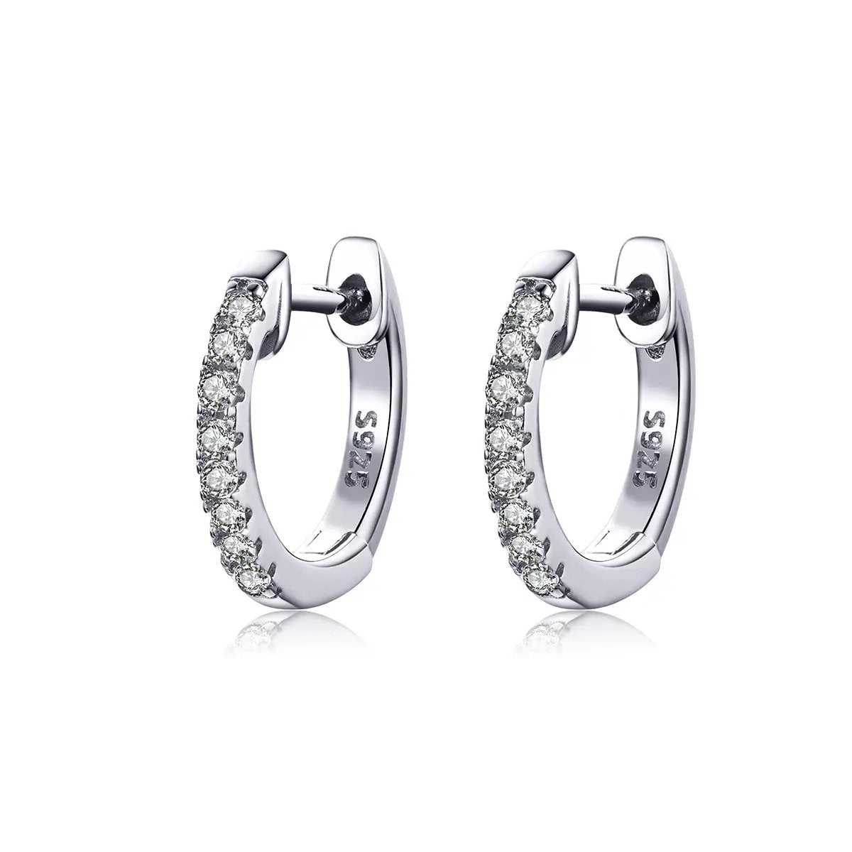 925 Sterling Silver Pavé CZ Hoop Earrings, 1.3 cm, Bids.com on Tampa Home & Garden Store