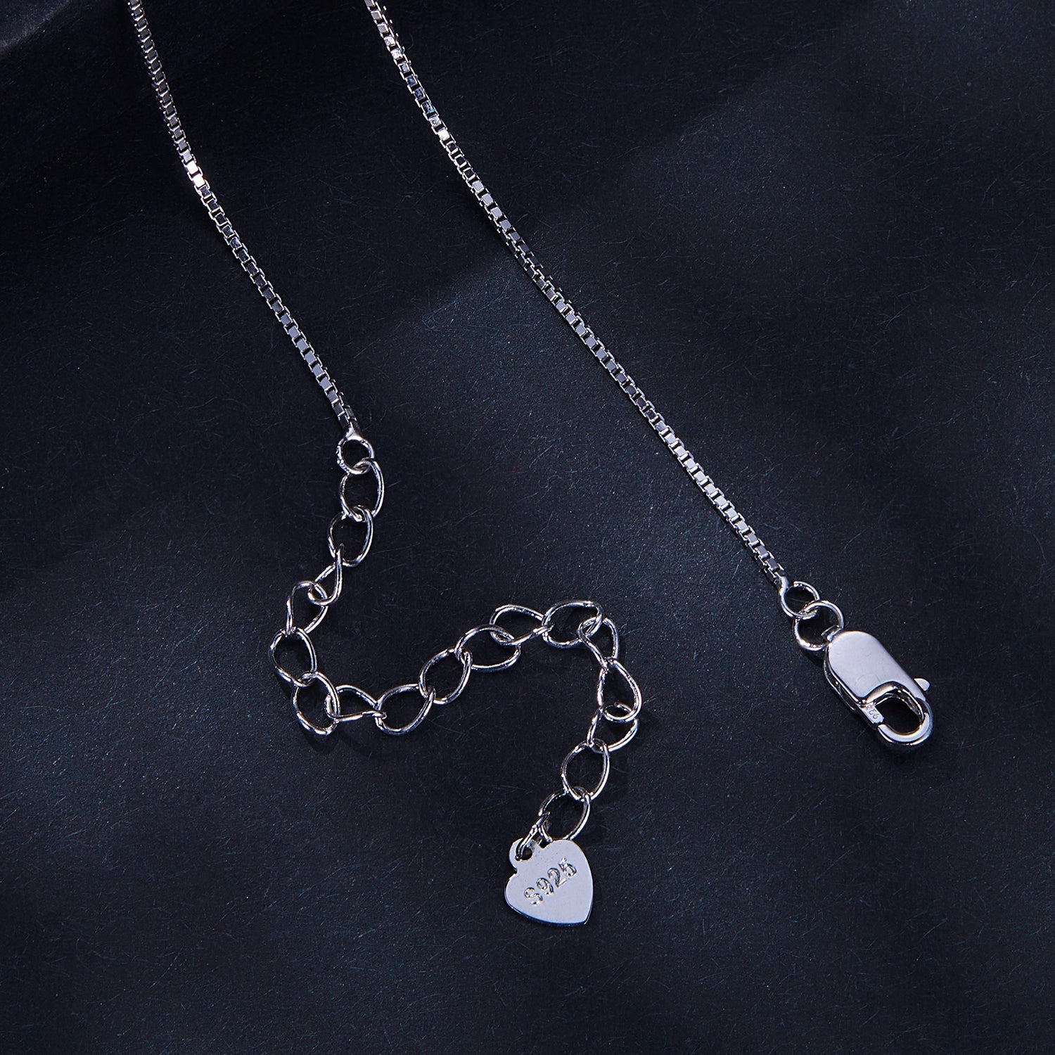 Sterling silver moissanite necklace with square chain, S925 heart charm, lobster clasp, 400+50mm on Tampa Home & Garden Store
