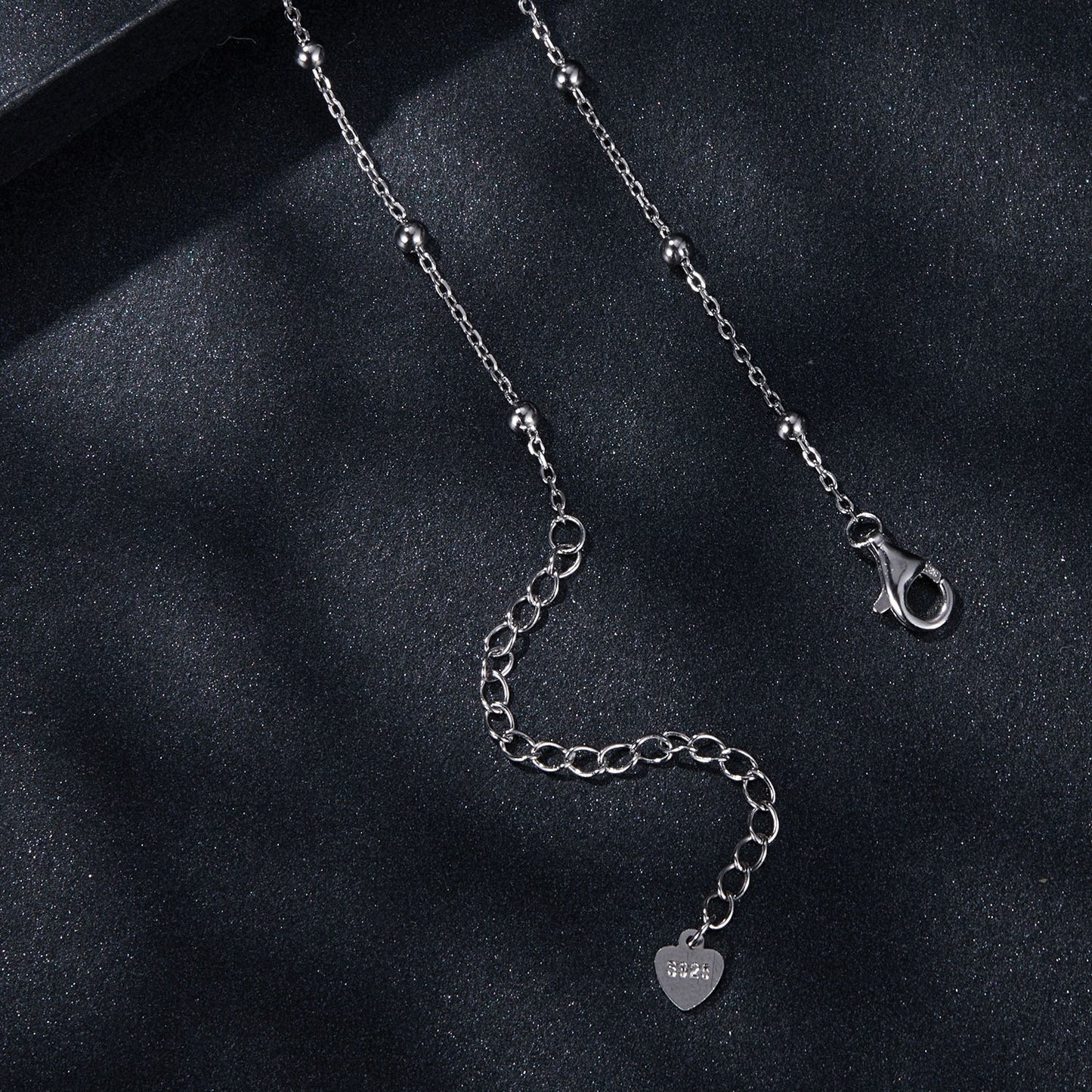 Sterling silver moissanite necklace for women with beaded chain and lobster clasp heart 925 tag on Tampa Home & Garden Store