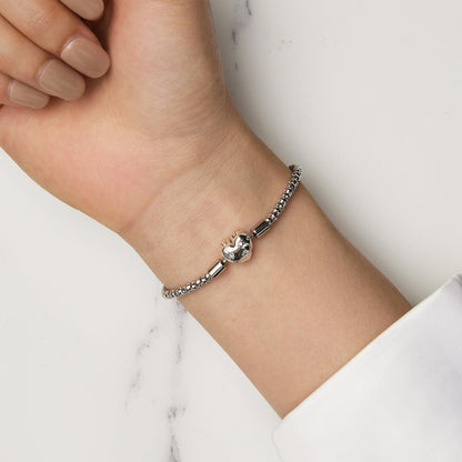 925 silver oxidized bracelet with heart CZ charm, chain link, 17.0 size for women on Tampa Home & Garden Store