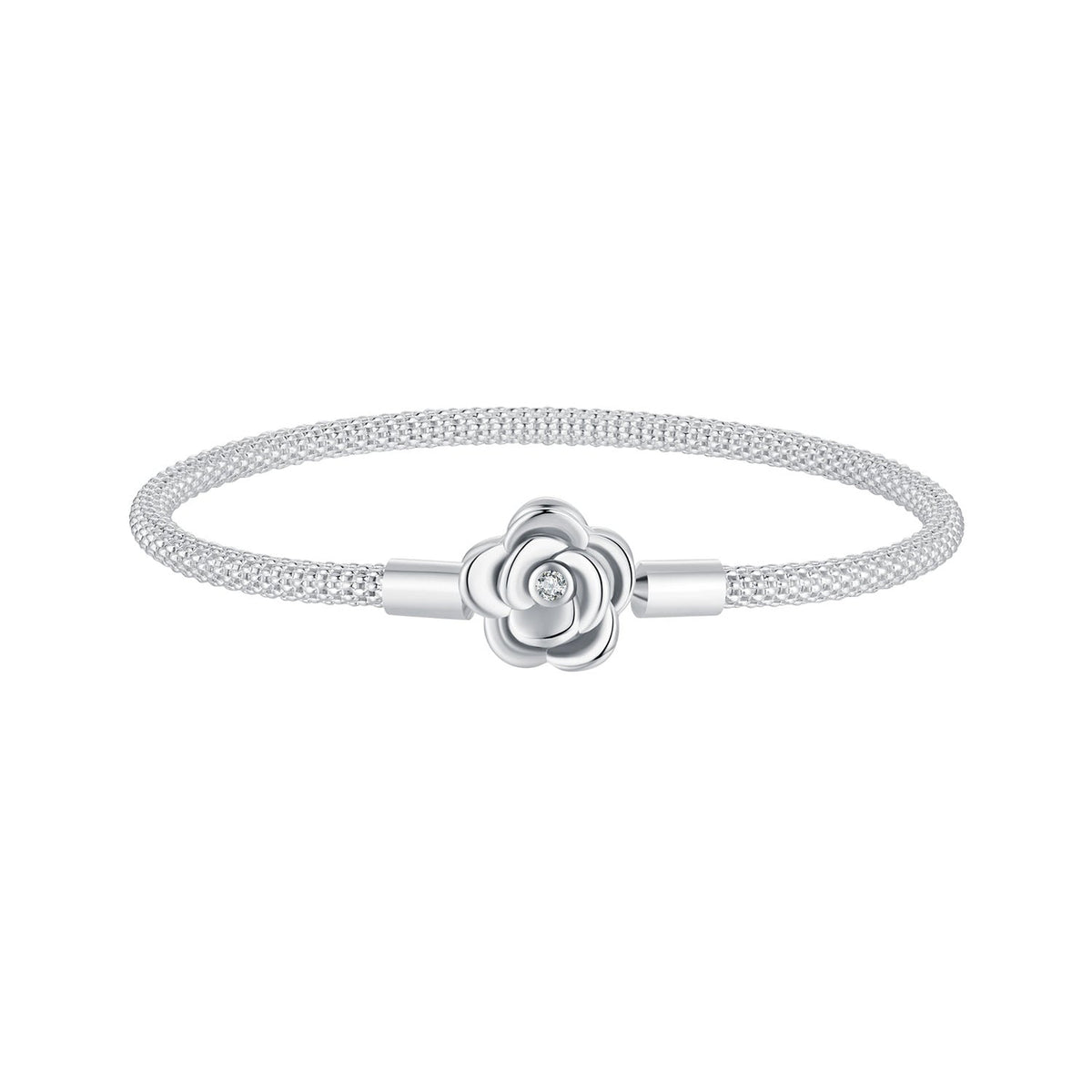 925 Sterling Silver bracelet with flower center and CZ stone oxidized finish 17cm by Bids.com on Tampa Home & Garden Store